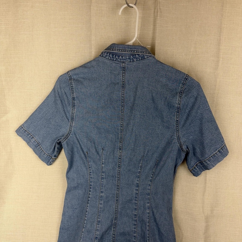Madewell Dress Womens 2 Blue Denim Short Sleeve Snap Front Shirt Mini Stretch - Picture 15 of 16
